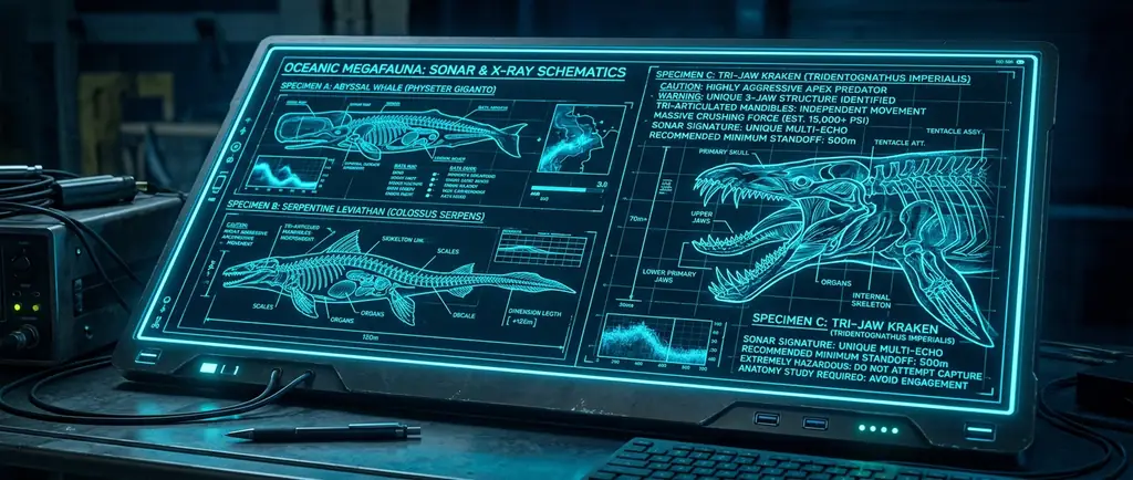 Wide banner showing sonar readings of massive creatures