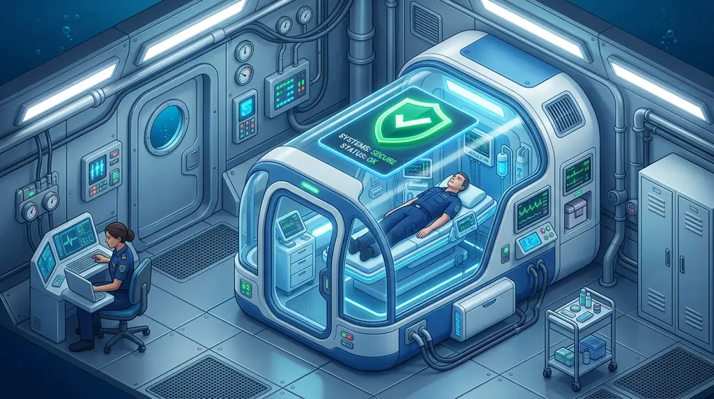 Calm, structured data readout emphasizing safety